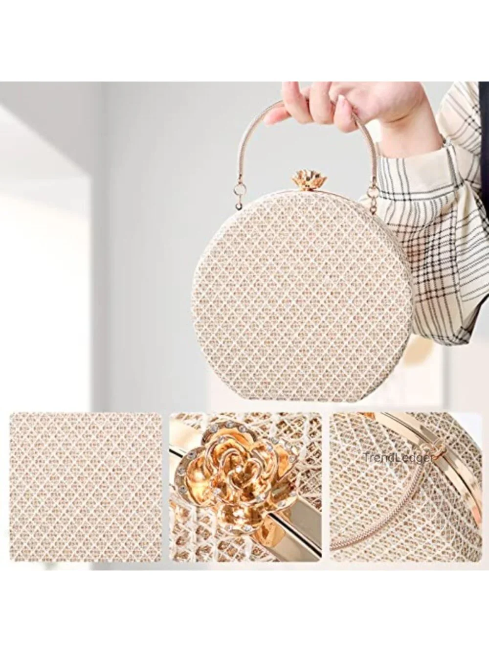 Evening Clutch Purse PU Leather Round Clutch with Chain Crossbody Bag